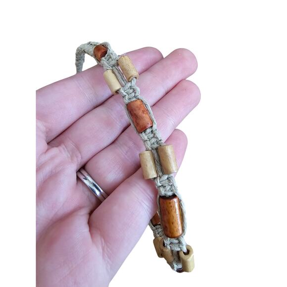 Vintage Y2K Hemp Style Braided Choker Necklace w/ Wooden beads Hippie - Picture 5 of 5